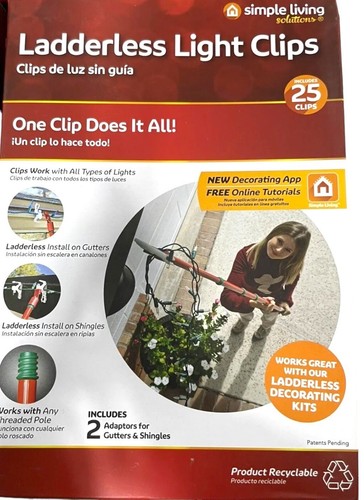 100 Ladderless Light Clips~4 Boxes Of 25~Simple Living ~ For Gutters & Shingles. - Picture 2 of 8