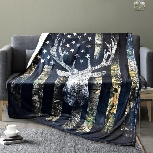 Men Camo Deer Blanket, Hunting Blanket Deer Hunting Gifts for Men, Camouflage US