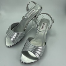 Dyeables Womens Shoes Brielle Silver Metallic 10EE Sandal Kitten Heel 1 3/4"