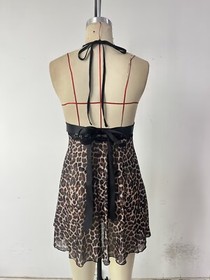 Womens Sexy-Leopard-Lingerie Babydoll Sheer Dress Nightwear Sleepwear G-string