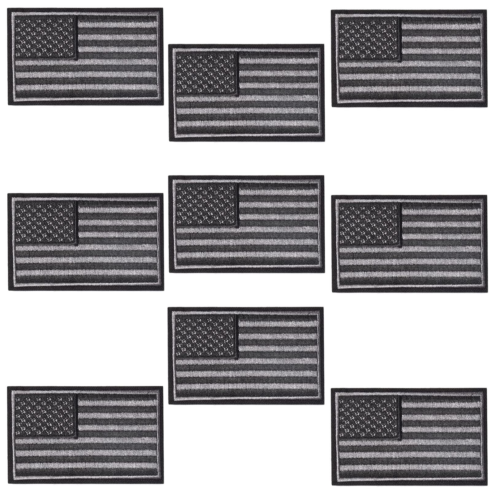 9 Pack Black American Flag Patches Iron On Sew On Embroidered US Flag Patches
