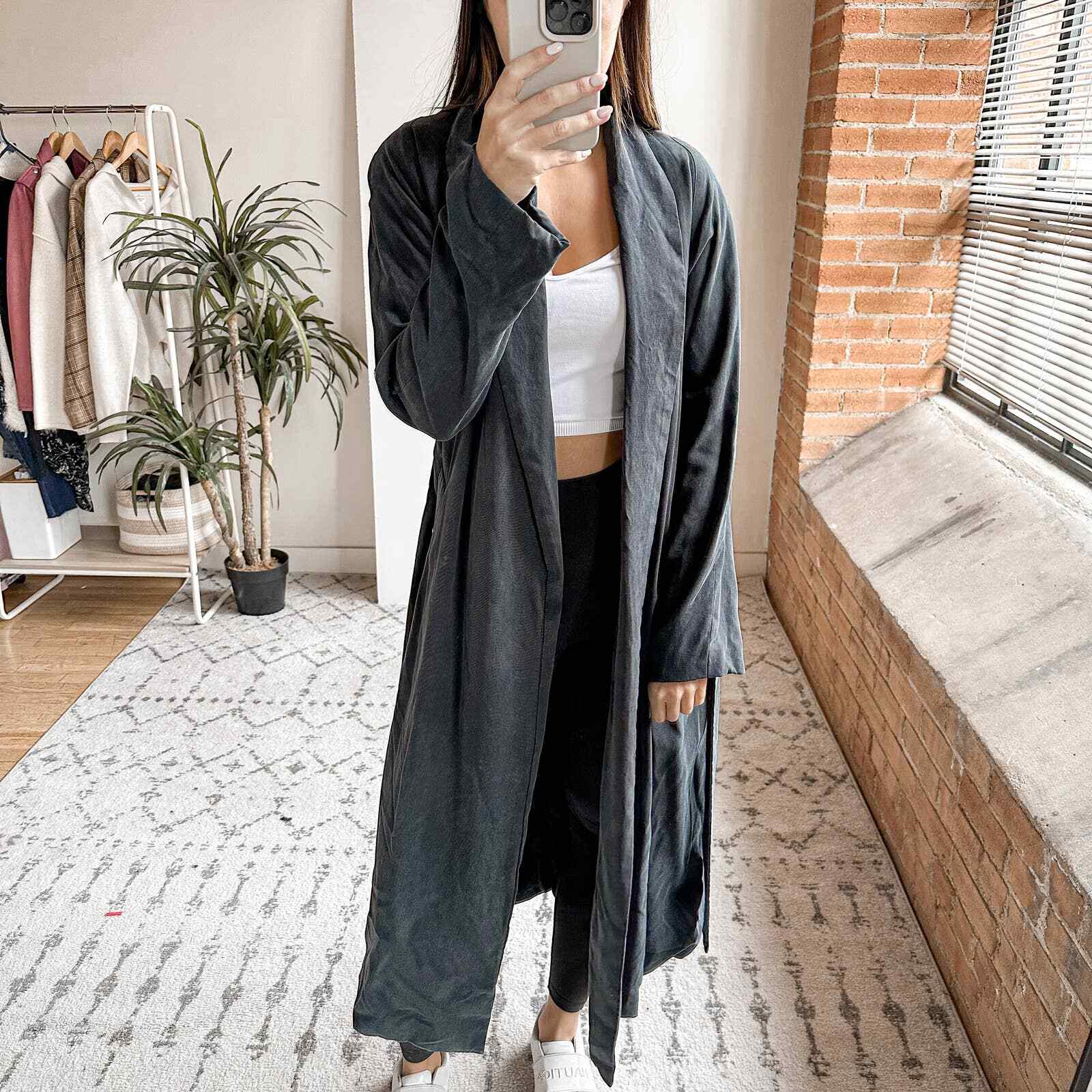 black belted duster coat