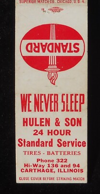 1950s Hulen & Son 24 Hour Standard Gas Service Tires Phone 322 Carthage IL MB