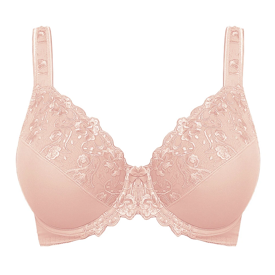 Women Embroidered Lace Full Cup Bra Underwired Firm Hold Large Bosom Plus Size - Image 4 of 4
