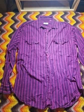 Sostanza Mens Button Up Long Sleeve Pink Purple Vintage Look