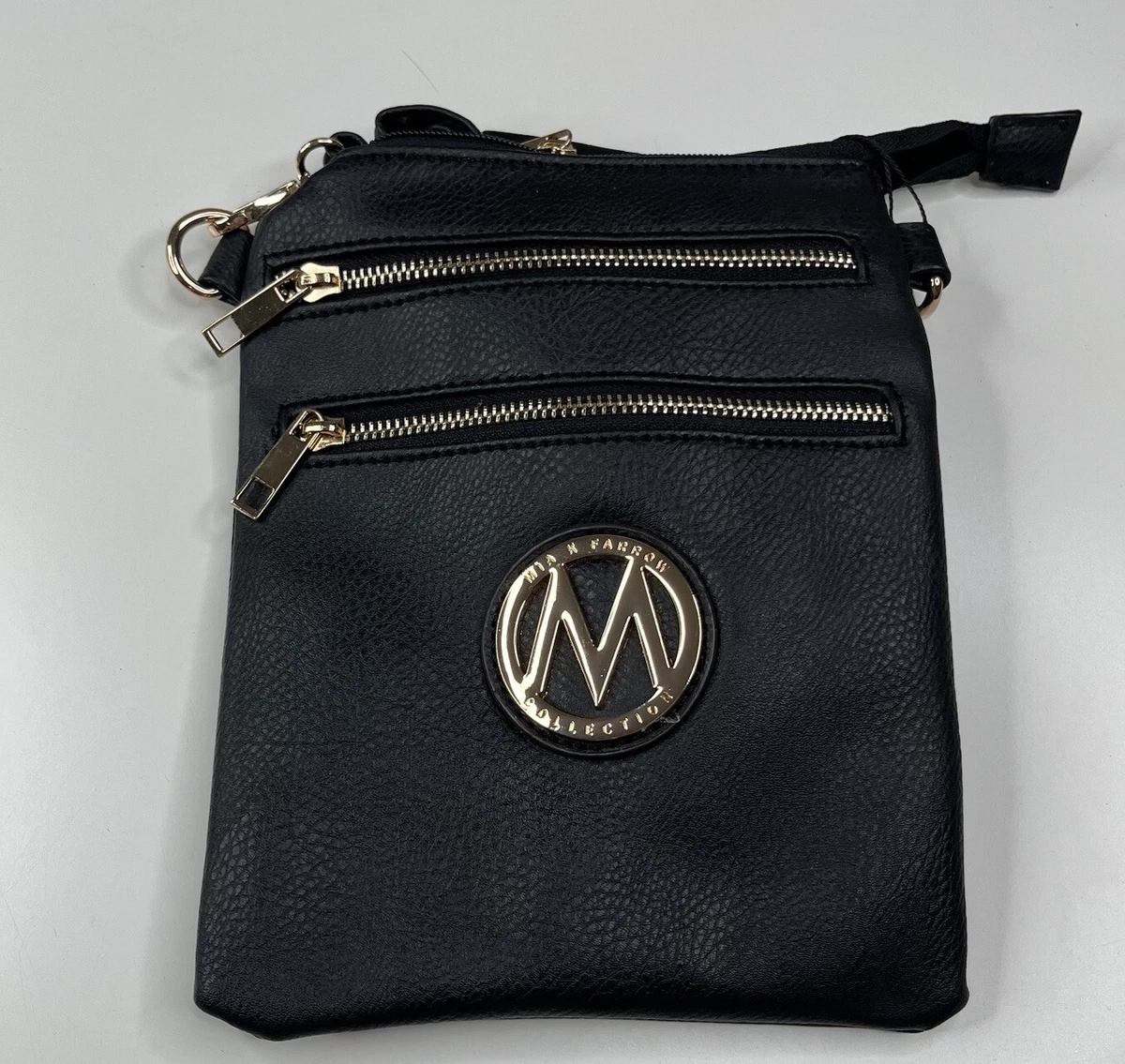 MKF Mia Farrow Double Zip Leather Crossbody Bag - Black S11 | eBay