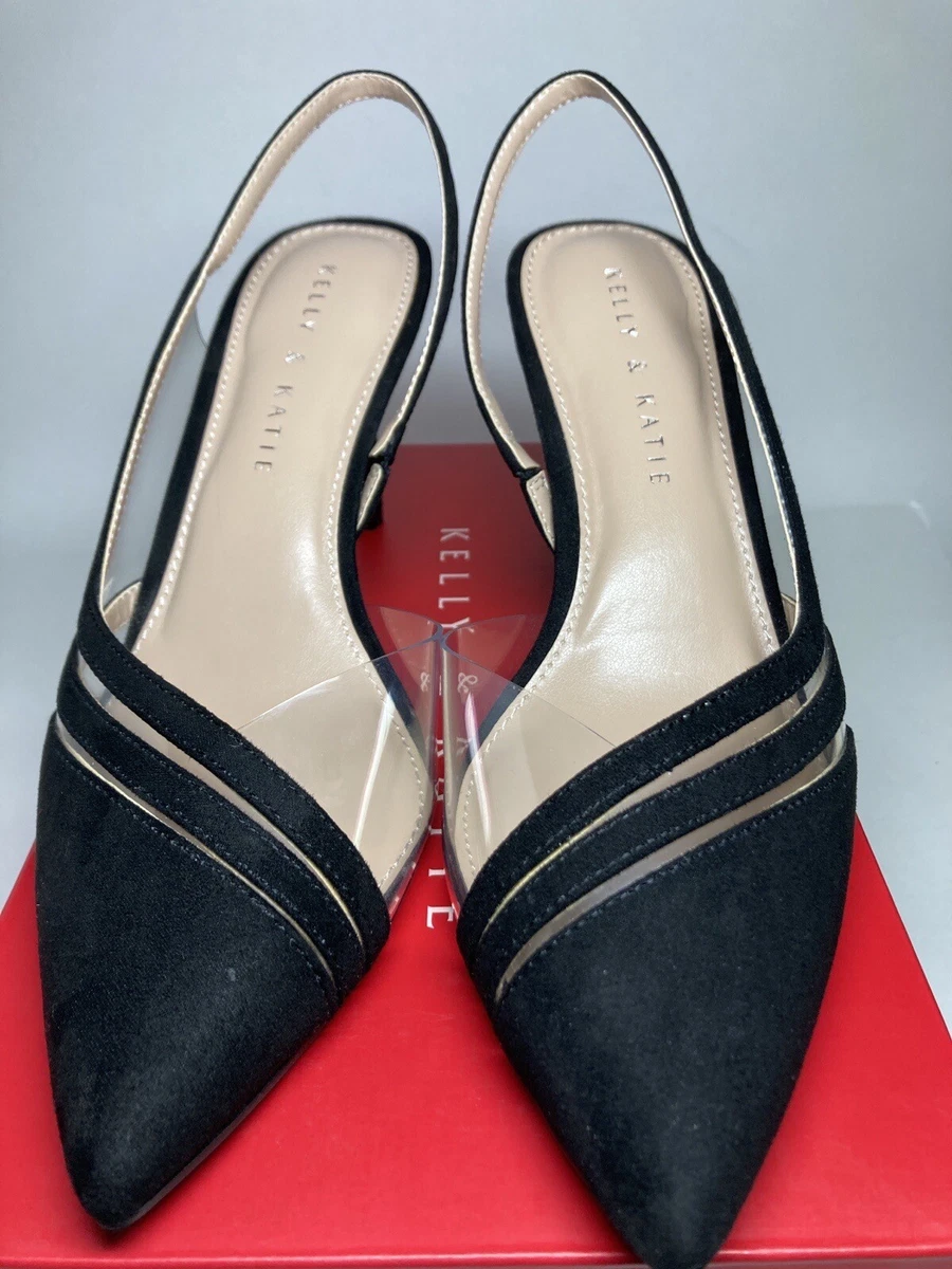 Kelly Katie Shoes Womens Size 7.5 Black Clear Microsuede Vinyl