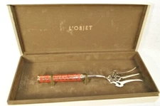L'OBJET Gold Damask Serving Fork with Coral Enamel Handle CU4160 NIB