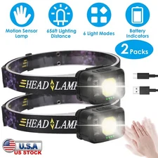 2 Rechargeable Motion Sensor Headlamp 6 Light Modes COB XPG Headlight Torch Lamp