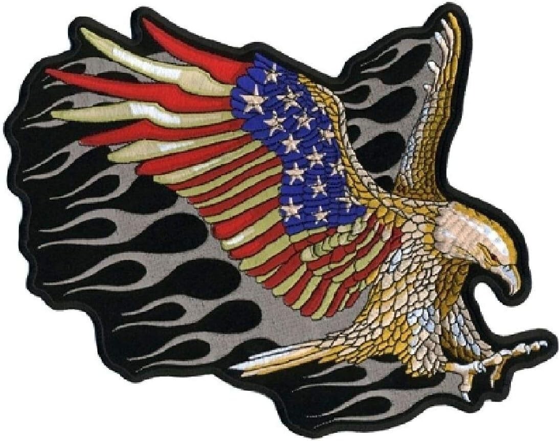 Attack Eagle USA Flag Patriotic Embroidered Patch - iron on or Sew 5"x4"