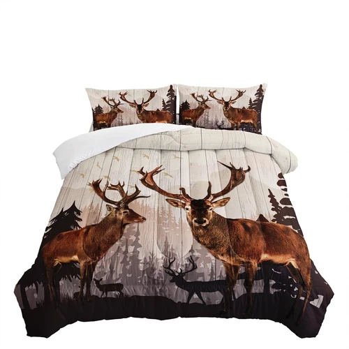 Deer Comforter Forest Hunting Bedding Sets QUEEN Size,Cute Brown Deer Comfort...