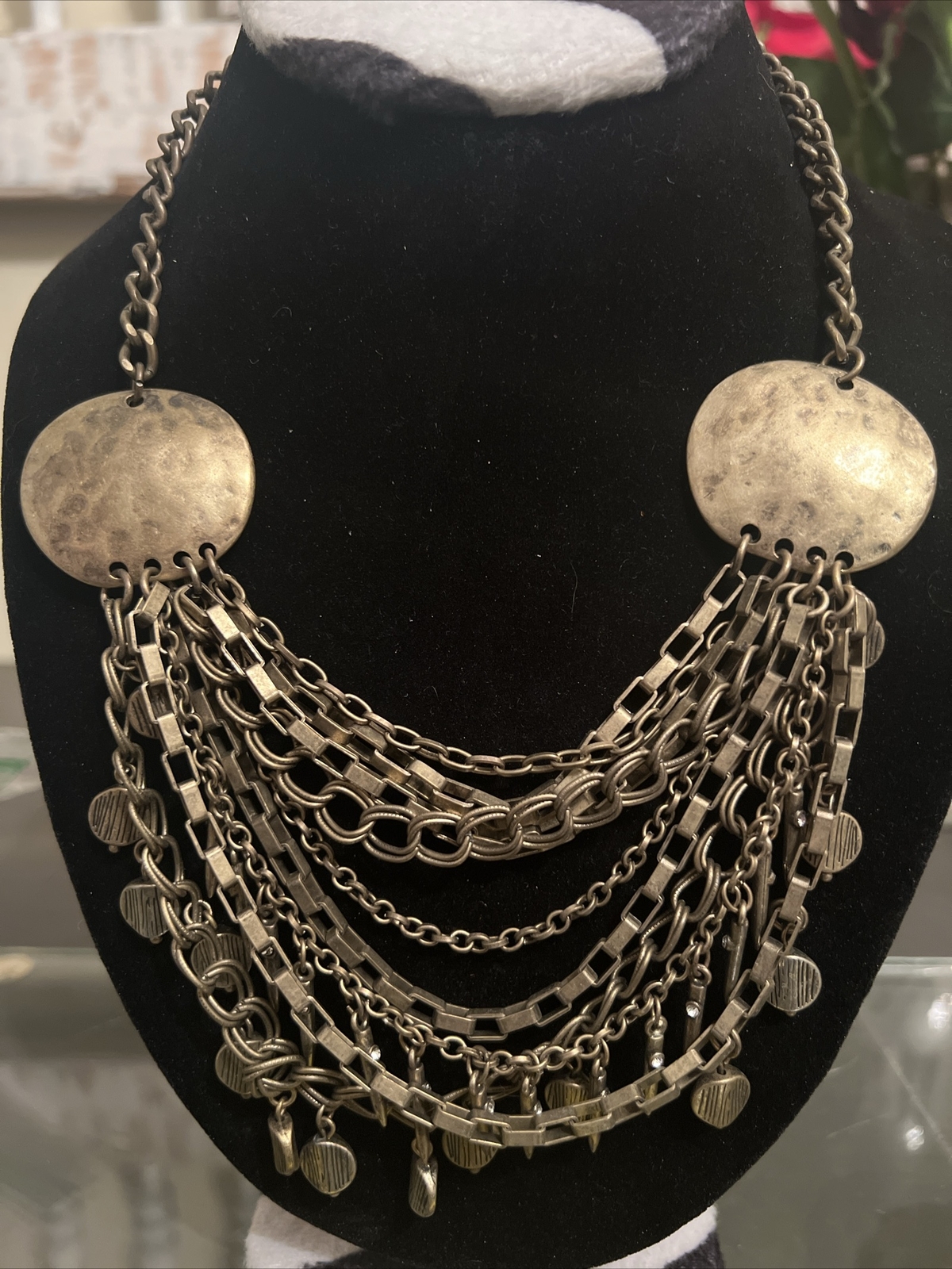Chicos Brass Multilayer Chains With Hammered Disc… - image 2