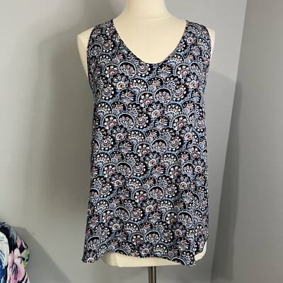 Loft Women's Size L Blue Multicolor Floral Tank Top Slight Hi-Low Hem