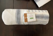 Pottery Barn French Stripe Patchwork Table Throw Charcoal Flax 50" x 50" new