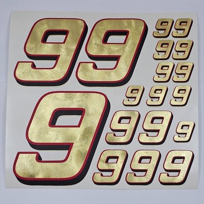 Hammered Gold/Red/Bl Number 9's Racing Vinyl Decal Sheet 1/16-1/8th kyoshotamiya