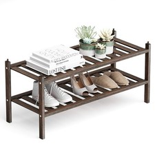 "2-Tier Bamboo Shoe Rack Stackable Shelf Storage Organizer Mocha 27.2""x11""x...