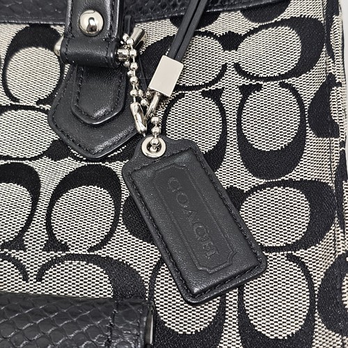 Coach Charlie Signature Python Tote style F31945 Silver Black White MSRP $469 - Picture 4 of 9