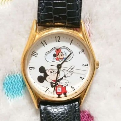 Disney Time Works Mickey Minnie Analog Lederarmband Armbanduhr Gebraucht