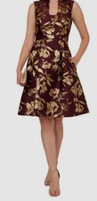 Adrianna Papell Women Red Metallic Jacquard Fit  Flare Dress Size: 4