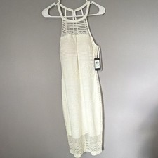 Güera White Lace Fit & Flare Halter Sleeveless Lined Zip Midi Dress 8