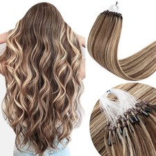 Senmy Micro Link Human Hair Extensions Brown Blonde Highlight 18in Micro Bead