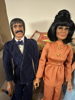 1976 Mego Sonny and Cher Dolls Full dressed evening out CHER HAIR style wow