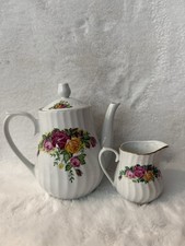 Regent China English Rose Porcelain Floral Tea Set Teapot, Creamer, Lid