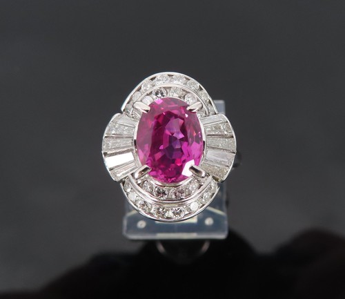 Fine GIA Certified 2.58ct Intense Pink Sapphire & 1.23ct Diamond Platinum Ring - Afbeelding 1 van 13