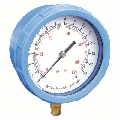 #ad #ad Industrial Pressure Gauge: Blue 0 psi 15 psi 4 in Dial 1 4 in NPT Male 4EFG1 $25.00