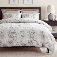 Bedorm Vintage Floral Duvet Cover Queen Size 100 Cotton Bedding Set Gray and Wh