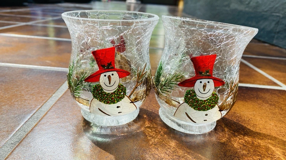 洋基蜡烛玻璃雪人有动力飓风套装两个裂纹玻璃 — 第 3/4 张图片