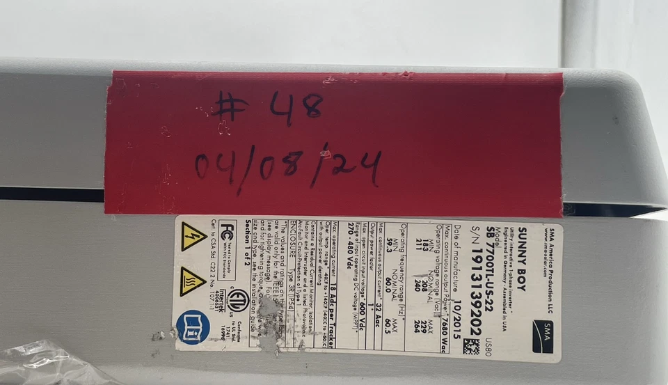 Soportes de montaje SMA Sunny Boy SB7700TL-US-22 MD 10/15 SMA DC desconexión Foto 4 de 4