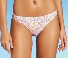 Juniors' Ribbed Cheeky Bikini Bottom Xhilaration White Floral Print Size XL NWT