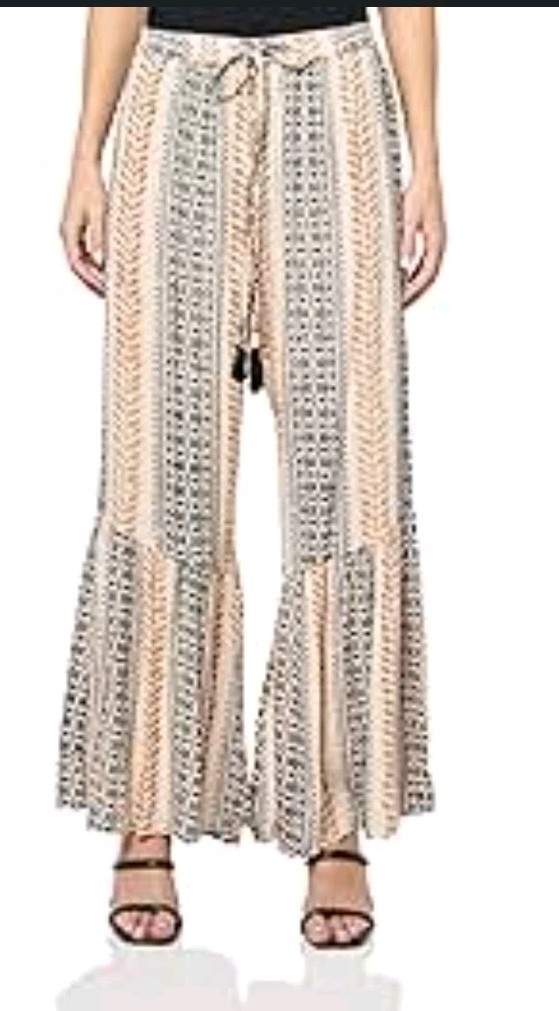 Angie XL Flare Ruffle Pants Bohemian Print Elastic Waist Boho Hippie Festival