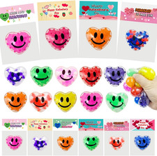 24 Pack Valentines Day Gifts Cards with Heart Stress Balls Squishy Squeeze Toys