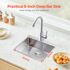 25 inch Kitchen Sink Workstation, 304 Stainless Steel Top Mount Sinks, Bar