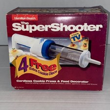 Super Shooter Cordless Cookie Press Decorator 12 Discs 80040 Hamilton Beach VTG