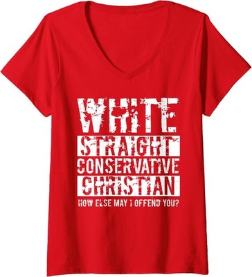 White Straight Conservative How Else May I Offend Ladies' V-Neck Tshirt