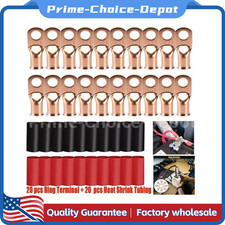 1/0 AWG Gauge Copper Lugs w/ BLACK RED Heat Shrink Ring Terminals Set 40 pcs