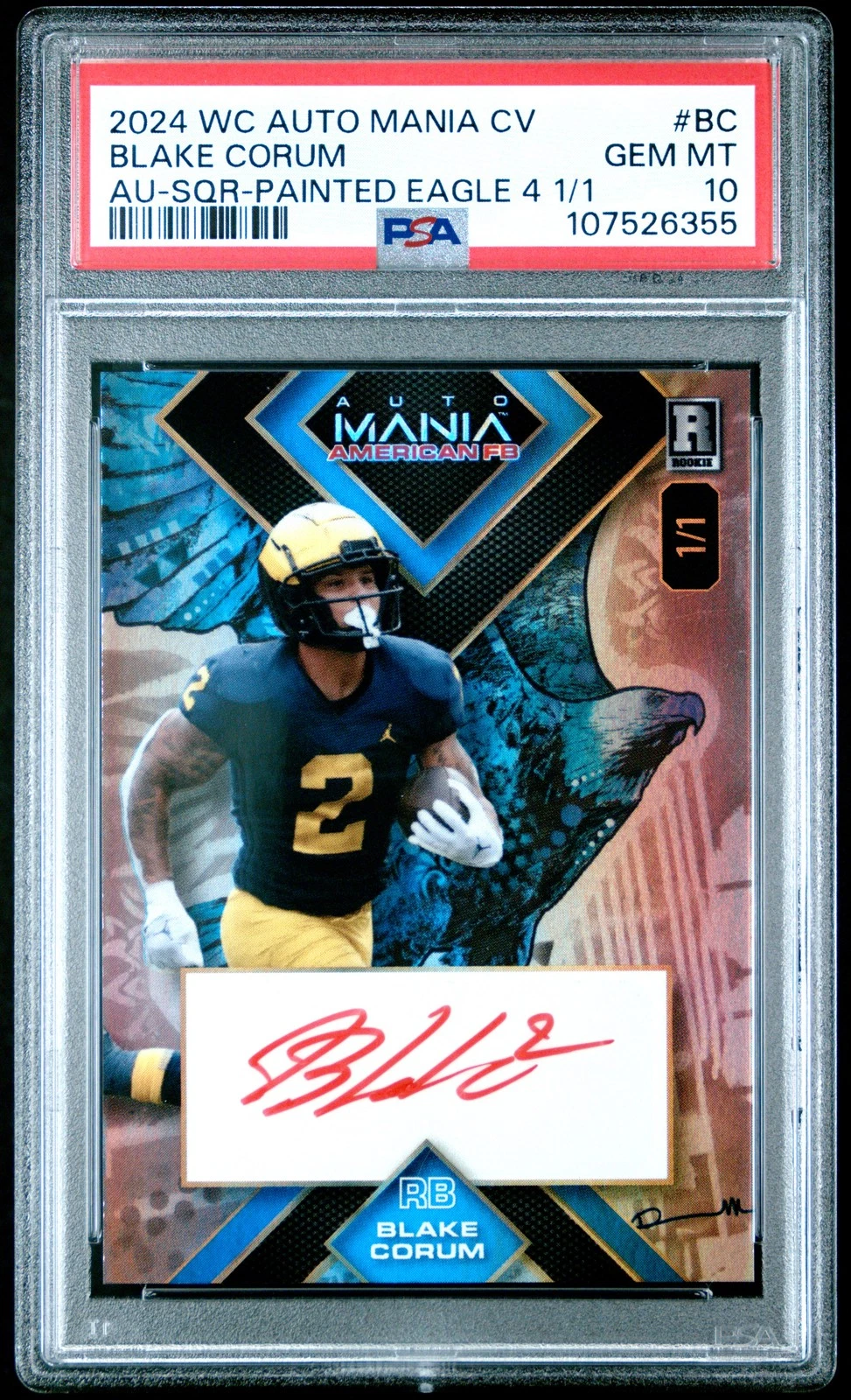 Blake Corum Wild Card Auto Mania American Football Clearview National Exclusive Autographs #BC Square-Painted Eagle 4 1/1