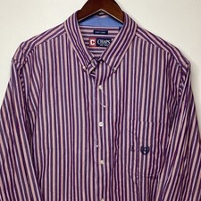 Chaps Mens Striped Button Down Long Sleeve Shirt Purple Orange Easy Care