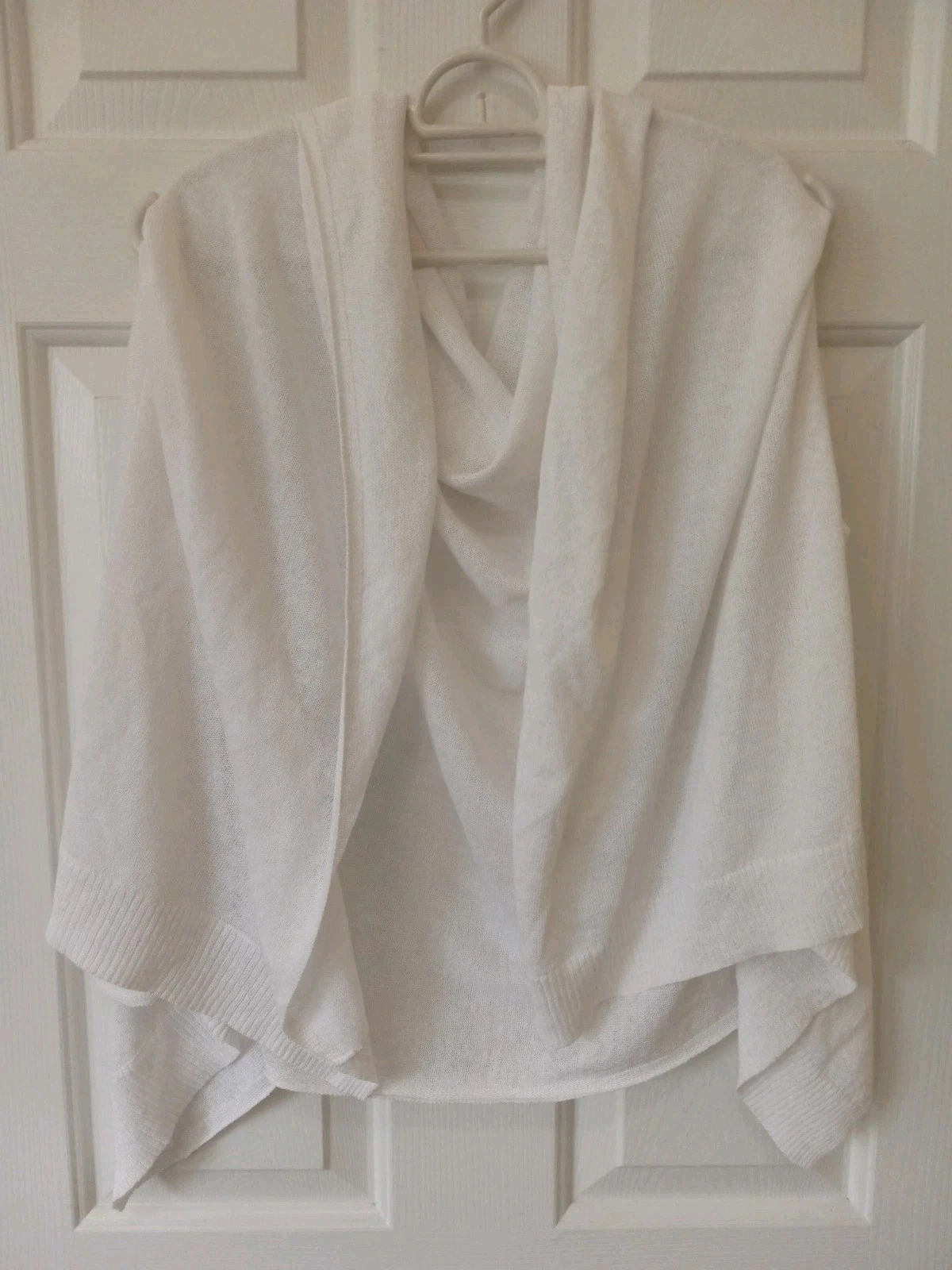 TALBOTS Womens White Open Front M/L LinenBlend Poncho Cardigan Casual Resort
