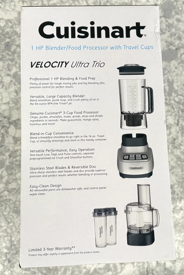 Cuisinart BFP-650 1 HP блендер/кухонный комбайн с дорожными чашками - новый - Изображение 3 из 4