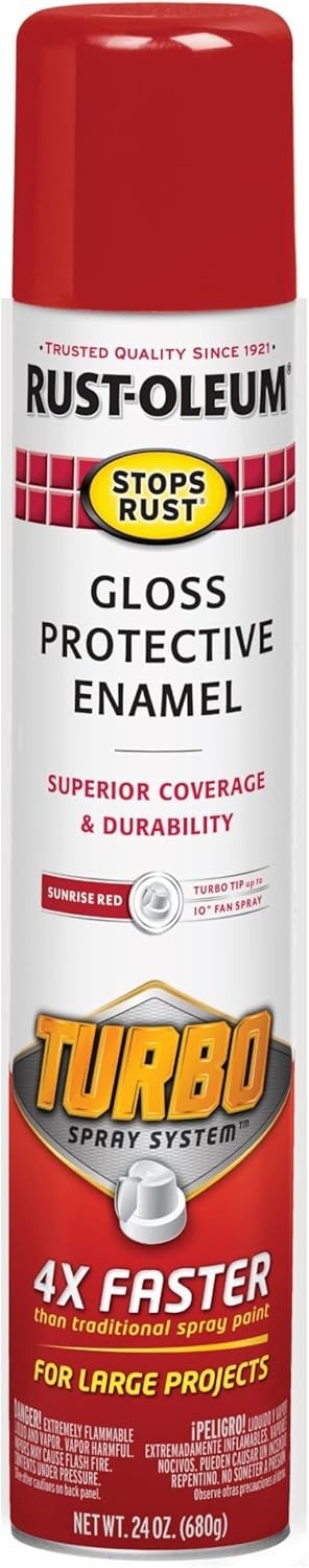 Rust-Oleum Stops Rust Turbo Spray Paint Gloss Sunrise Red Large Can High-Cover