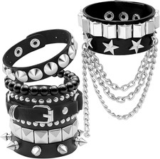 Goth Punk Spike Bracelets Set 6 Pcs PU Leather Studded Grunge Y2K Wristbands