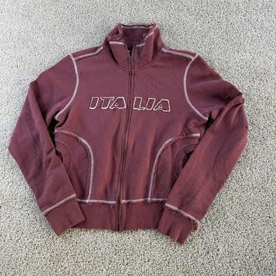 Y2K Self Esteem Italia Jacket Womens Small Red Full Zip Flag Patch Distressed