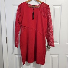 NWT Metaphor Women's Lace Shoulder Waist Detail Missy Tango Red Dress Size XL