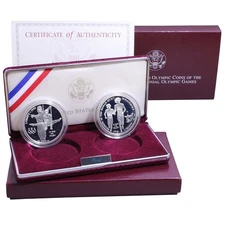 1995 P Atlanta Gymnast & Paralympics Proof Commem 90% Silver Dollar 2 Coin Set