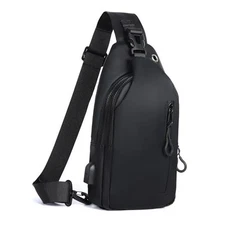 Waterproof Sling Bag for Men Women Crossbody Backpack with USB Charging Black