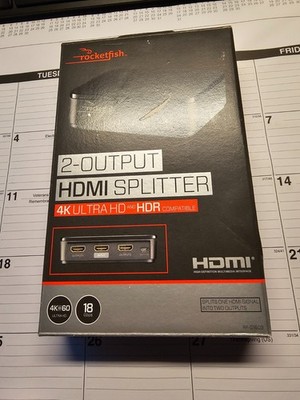 Rocketfish- 2-Output HDMI Splitter with 4K at 60Hz and HDR Pass-Through-Black